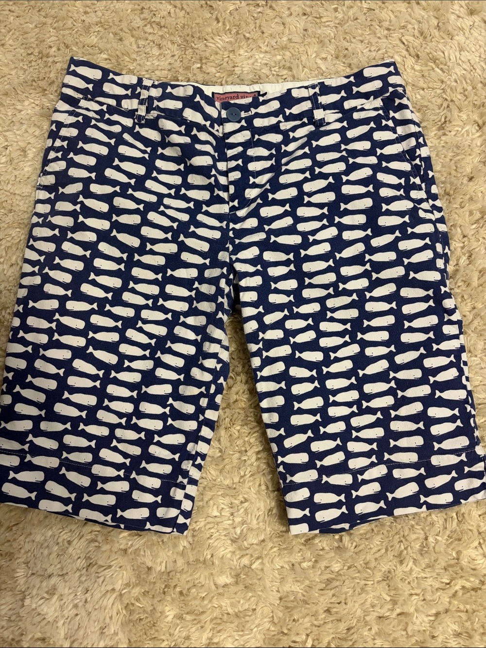 Vineyard Vines Navy & White Whale Pattern Flat Front Shorts